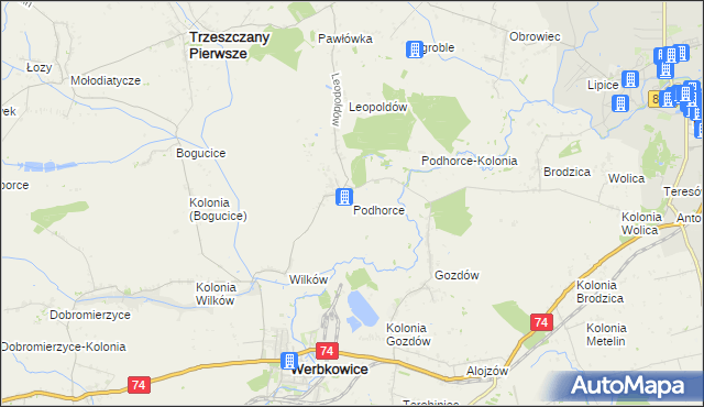 mapa Podhorce gmina Werbkowice, Podhorce gmina Werbkowice na mapie Targeo