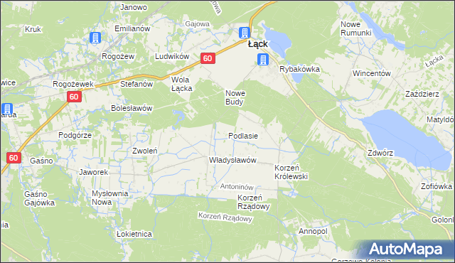 mapa Podlasie gmina Łąck, Podlasie gmina Łąck na mapie Targeo