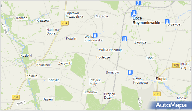 mapa Podłęcze gmina Słupia, Podłęcze gmina Słupia na mapie Targeo