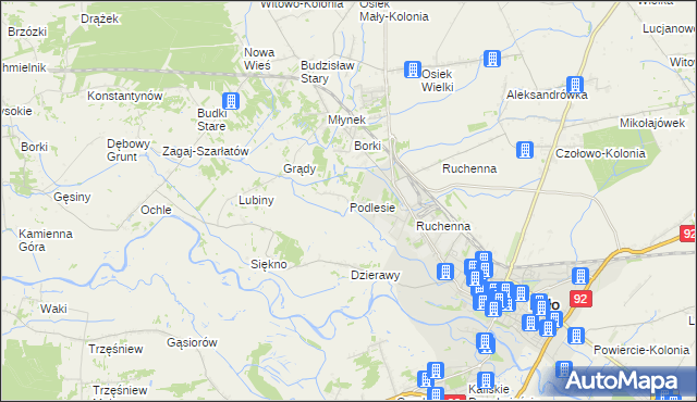 mapa Podlesie gmina Koło, Podlesie gmina Koło na mapie Targeo