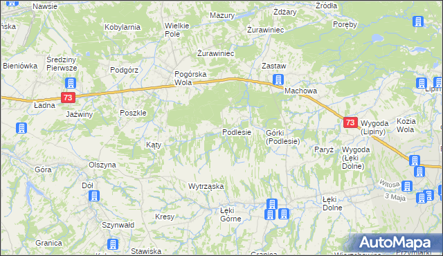 mapa Podlesie gmina Pilzno, Podlesie gmina Pilzno na mapie Targeo