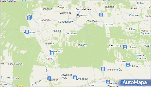 mapa Podolany gmina Ciepielów, Podolany gmina Ciepielów na mapie Targeo