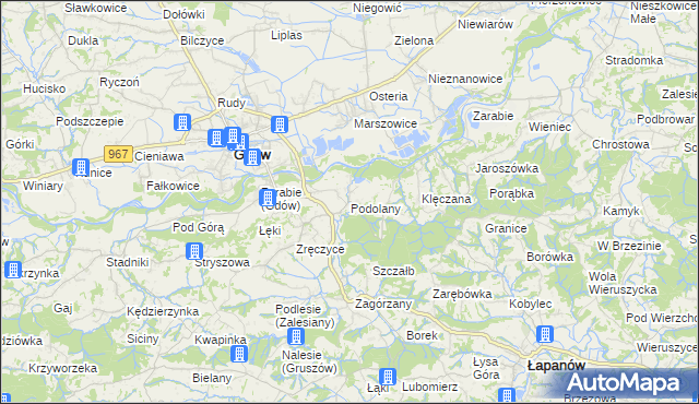 mapa Podolany gmina Gdów, Podolany gmina Gdów na mapie Targeo