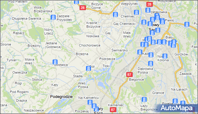 mapa Podrzecze gmina Podegrodzie, Podrzecze gmina Podegrodzie na mapie Targeo