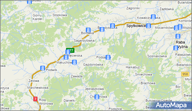 mapa Podsarnie, Podsarnie na mapie Targeo