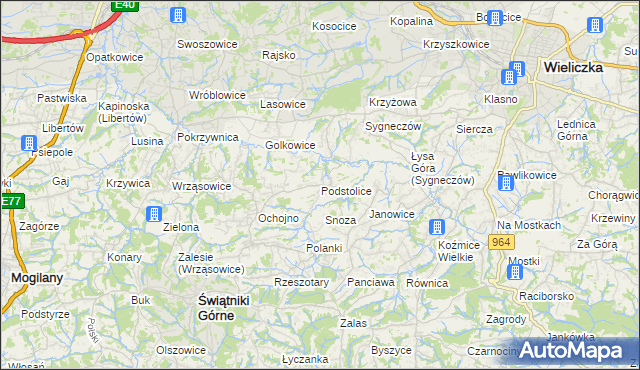 mapa Podstolice gmina Wieliczka, Podstolice gmina Wieliczka na mapie Targeo