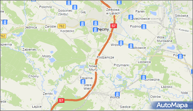 mapa Podzamcze gmina Chęciny, Podzamcze gmina Chęciny na mapie Targeo