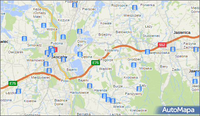 mapa Pogórze gmina Skoczów, Pogórze gmina Skoczów na mapie Targeo