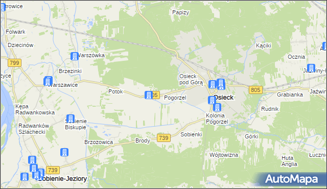 mapa Pogorzel gmina Osieck, Pogorzel gmina Osieck na mapie Targeo