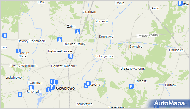 mapa Pokrzywnica gmina Goworowo, Pokrzywnica gmina Goworowo na mapie Targeo