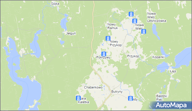 mapa Pokrzywy gmina Purda, Pokrzywy gmina Purda na mapie Targeo