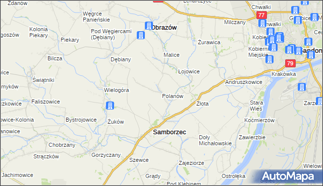 mapa Polanów gmina Samborzec, Polanów gmina Samborzec na mapie Targeo