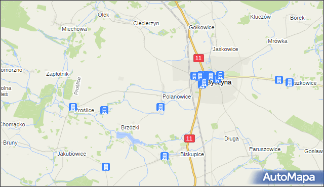 mapa Polanowice gmina Byczyna, Polanowice gmina Byczyna na mapie Targeo
