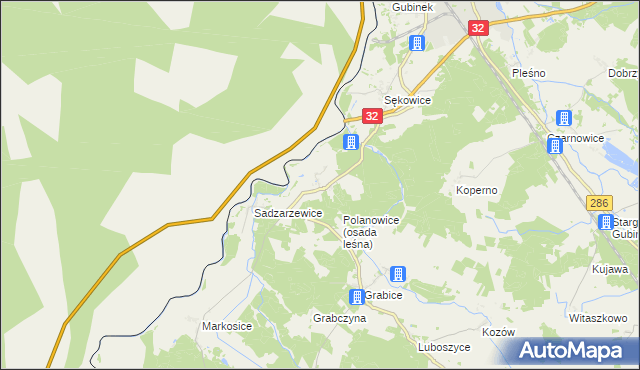 mapa Polanowice gmina Gubin, Polanowice gmina Gubin na mapie Targeo
