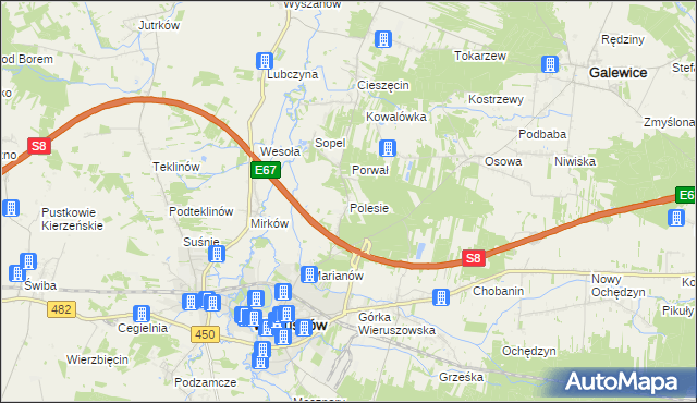 mapa Polesie gmina Wieruszów, Polesie gmina Wieruszów na mapie Targeo