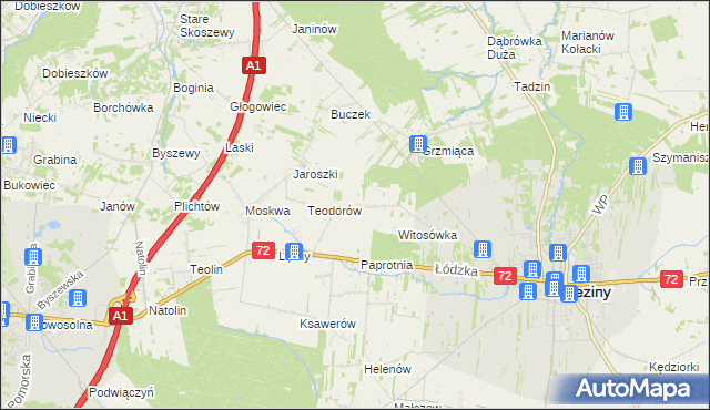 mapa Polik gmina Brzeziny, Polik gmina Brzeziny na mapie Targeo