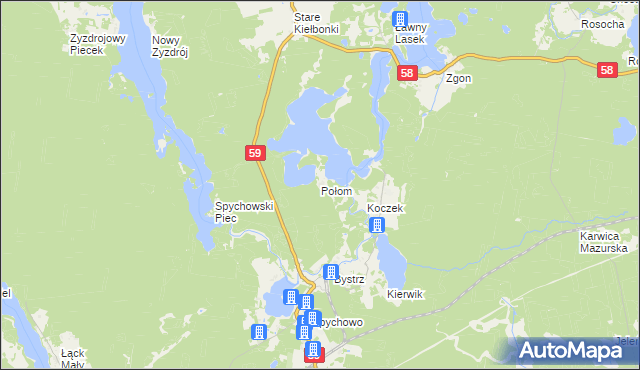 mapa Połom gmina Świętajno, Połom gmina Świętajno na mapie Targeo