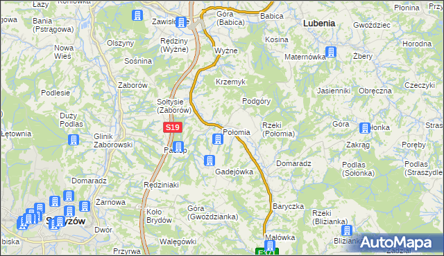 mapa Połomia gmina Niebylec, Połomia gmina Niebylec na mapie Targeo