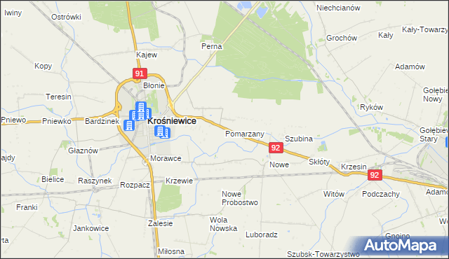mapa Pomarzany gmina Krośniewice, Pomarzany gmina Krośniewice na mapie Targeo