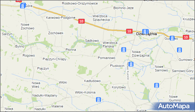 mapa Pomianowo gmina Dzierzążnia, Pomianowo gmina Dzierzążnia na mapie Targeo