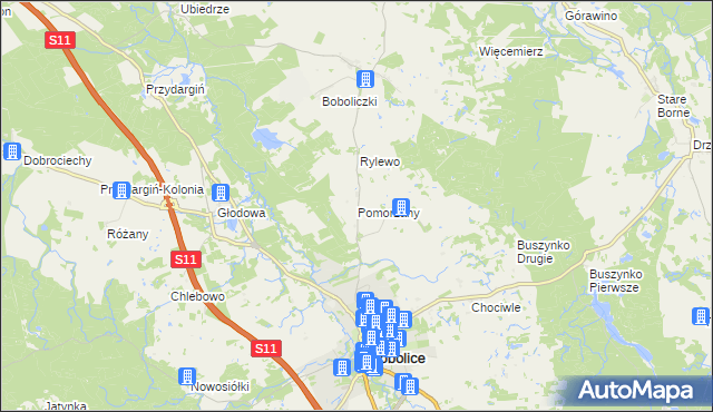 mapa Pomorzany gmina Bobolice, Pomorzany gmina Bobolice na mapie Targeo