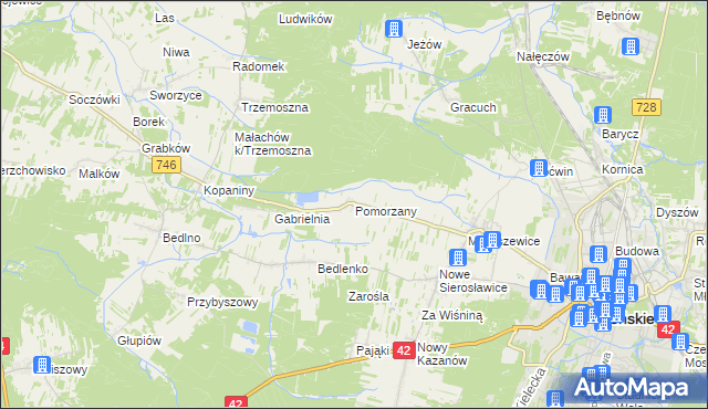 mapa Pomorzany gmina Końskie, Pomorzany gmina Końskie na mapie Targeo