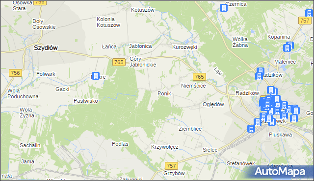 mapa Ponik gmina Staszów, Ponik gmina Staszów na mapie Targeo