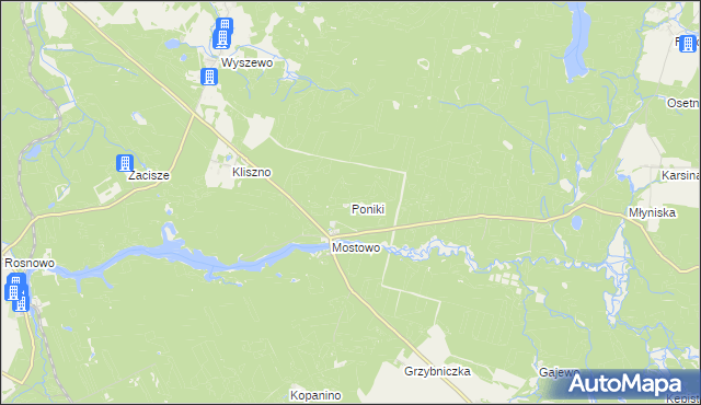 mapa Poniki gmina Manowo, Poniki gmina Manowo na mapie Targeo