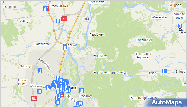 mapa Ponikiew gmina Pułtusk, Ponikiew gmina Pułtusk na mapie Targeo