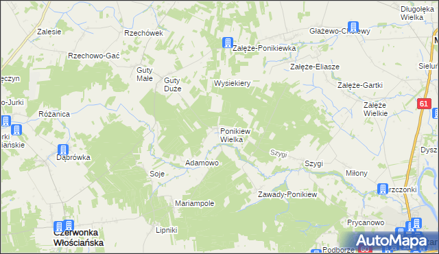 mapa Ponikiew Wielka, Ponikiew Wielka na mapie Targeo
