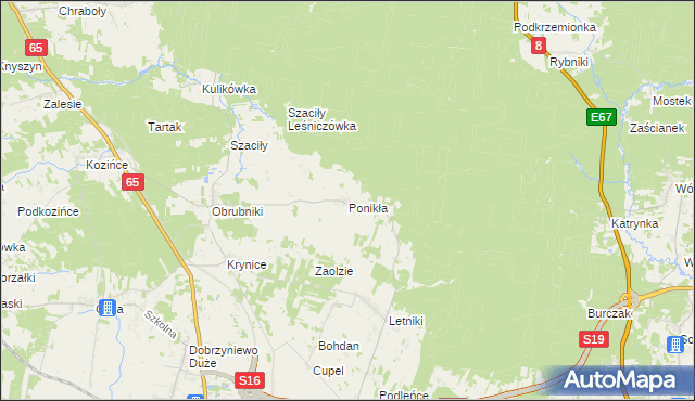 mapa Ponikła gmina Dobrzyniewo Duże, Ponikła gmina Dobrzyniewo Duże na mapie Targeo