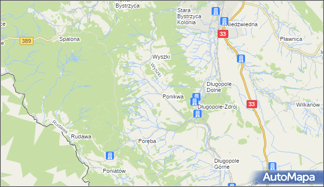 mapa Ponikwa gmina Bystrzyca Kłodzka, Ponikwa gmina Bystrzyca Kłodzka na mapie Targeo