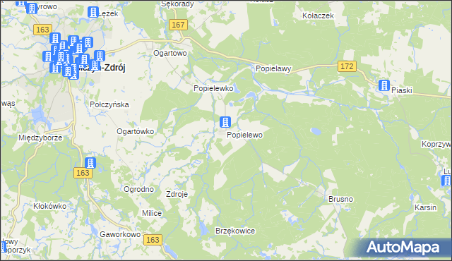 mapa Popielewo gmina Połczyn-Zdrój, Popielewo gmina Połczyn-Zdrój na mapie Targeo