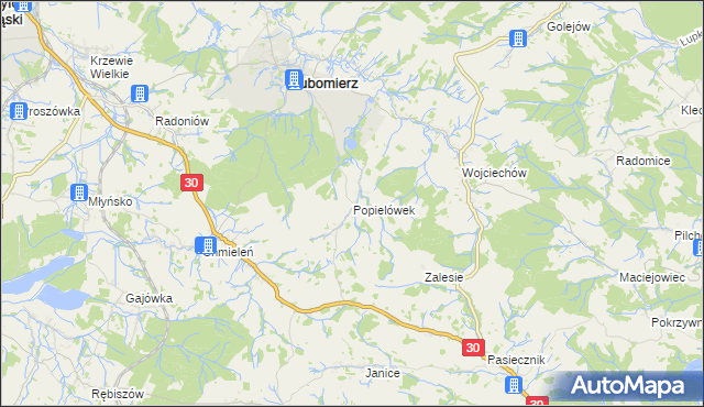 mapa Popielówek, Popielówek na mapie Targeo
