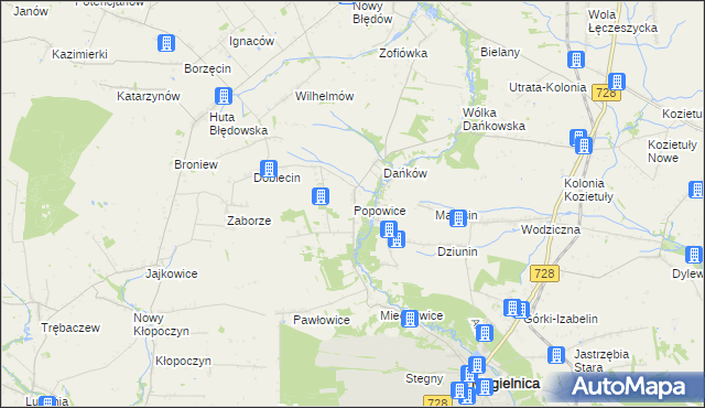 mapa Popowice gmina Mogielnica, Popowice gmina Mogielnica na mapie Targeo
