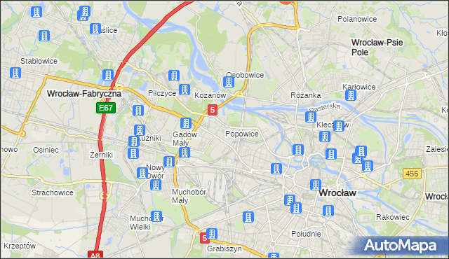 mapa Popowice gmina Wrocław, Popowice gmina Wrocław na mapie Targeo