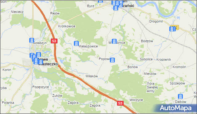mapa Popowo gmina Bytom Odrzański, Popowo gmina Bytom Odrzański na mapie Targeo