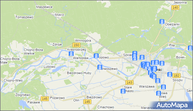 mapa Popowo gmina Wronki, Popowo gmina Wronki na mapie Targeo