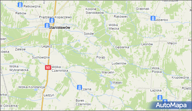 mapa Porąb gmina Stanisławów, Porąb gmina Stanisławów na mapie Targeo