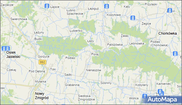 mapa Poraj gmina Chorkówka, Poraj gmina Chorkówka na mapie Targeo