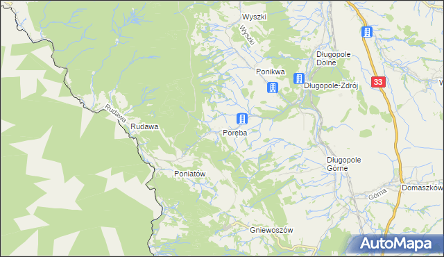 mapa Poręba gmina Bystrzyca Kłodzka, Poręba gmina Bystrzyca Kłodzka na mapie Targeo