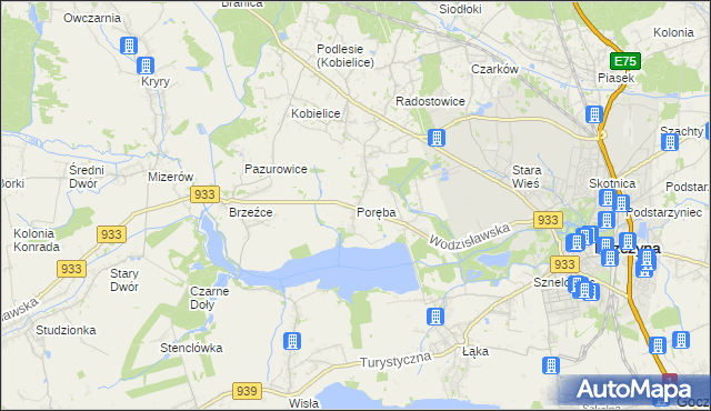 mapa Poręba gmina Pszczyna, Poręba gmina Pszczyna na mapie Targeo