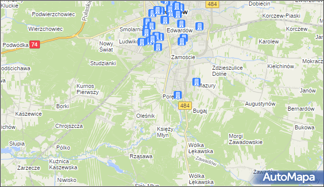 mapa Poręby gmina Bełchatów, Poręby gmina Bełchatów na mapie Targeo