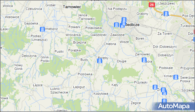 mapa Poręby gmina Jedlicze, Poręby gmina Jedlicze na mapie Targeo