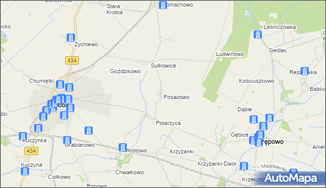 mapa Posadowo gmina Krobia, Posadowo gmina Krobia na mapie Targeo