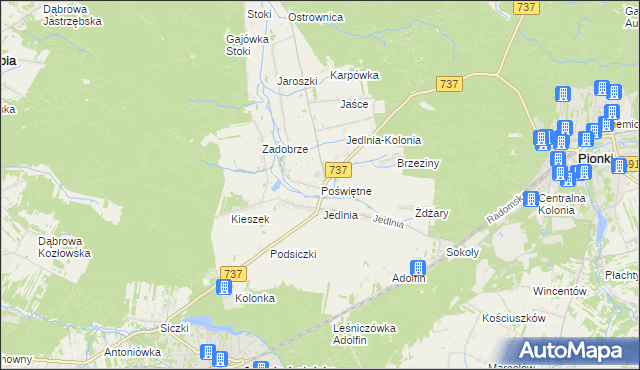 mapa Poświętne gmina Pionki, Poświętne gmina Pionki na mapie Targeo