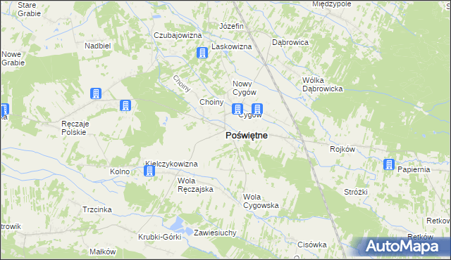mapa Poświętne powiat wołomiński, Poświętne powiat wołomiński na mapie Targeo