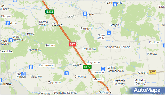 mapa Potaszniki, Potaszniki na mapie Targeo