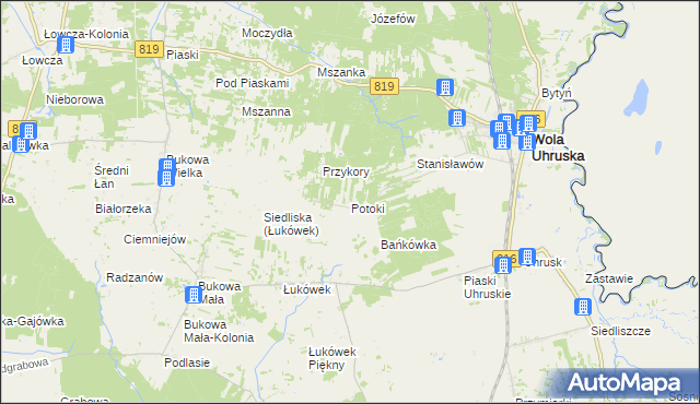 mapa Potoki gmina Wola Uhruska, Potoki gmina Wola Uhruska na mapie Targeo