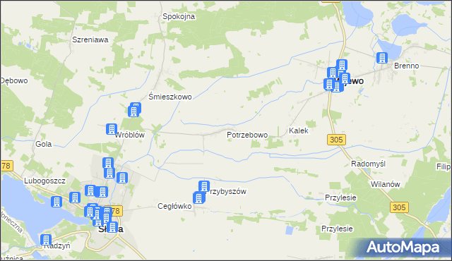 mapa Potrzebowo gmina Wijewo, Potrzebowo gmina Wijewo na mapie Targeo